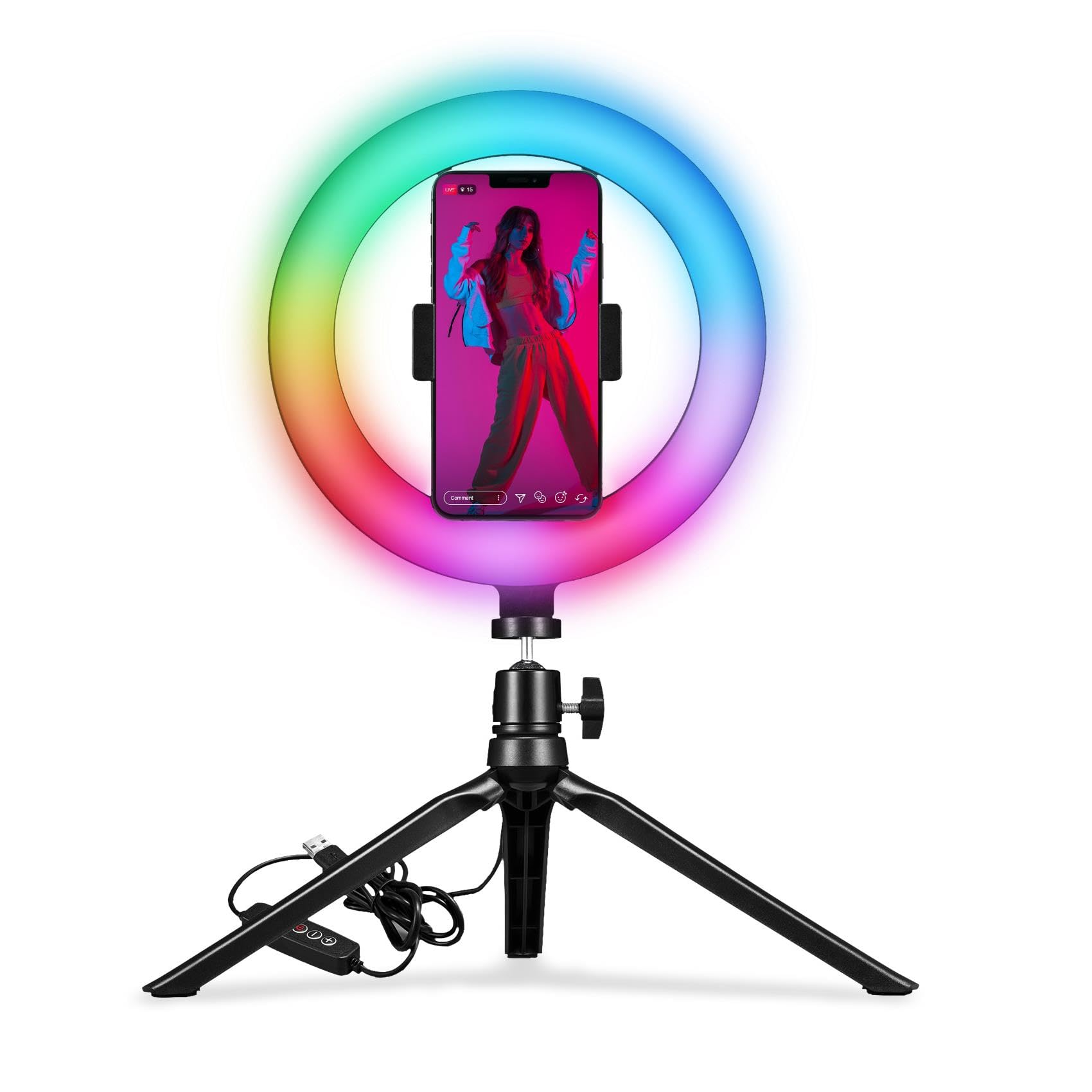 CELLY PYTRIPOD TREPPIEDE PORTATILE DA TAVOLO con ANELLO Luminoso RGB E TELECOMANDO Marca