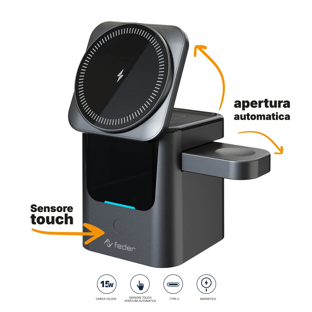Base di ricarica Dock 3 in 1 Magsafe Wireless con ricarica veloce per iPhone