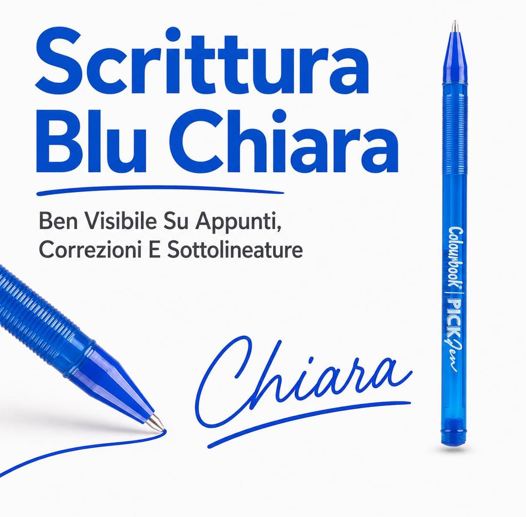 Colourbook Set 50 Penne A Sfera Blu Punta Media 1mm, Con Grip Ergonomico Morbido, Scrittura Scorrevole Senza Interruzioni