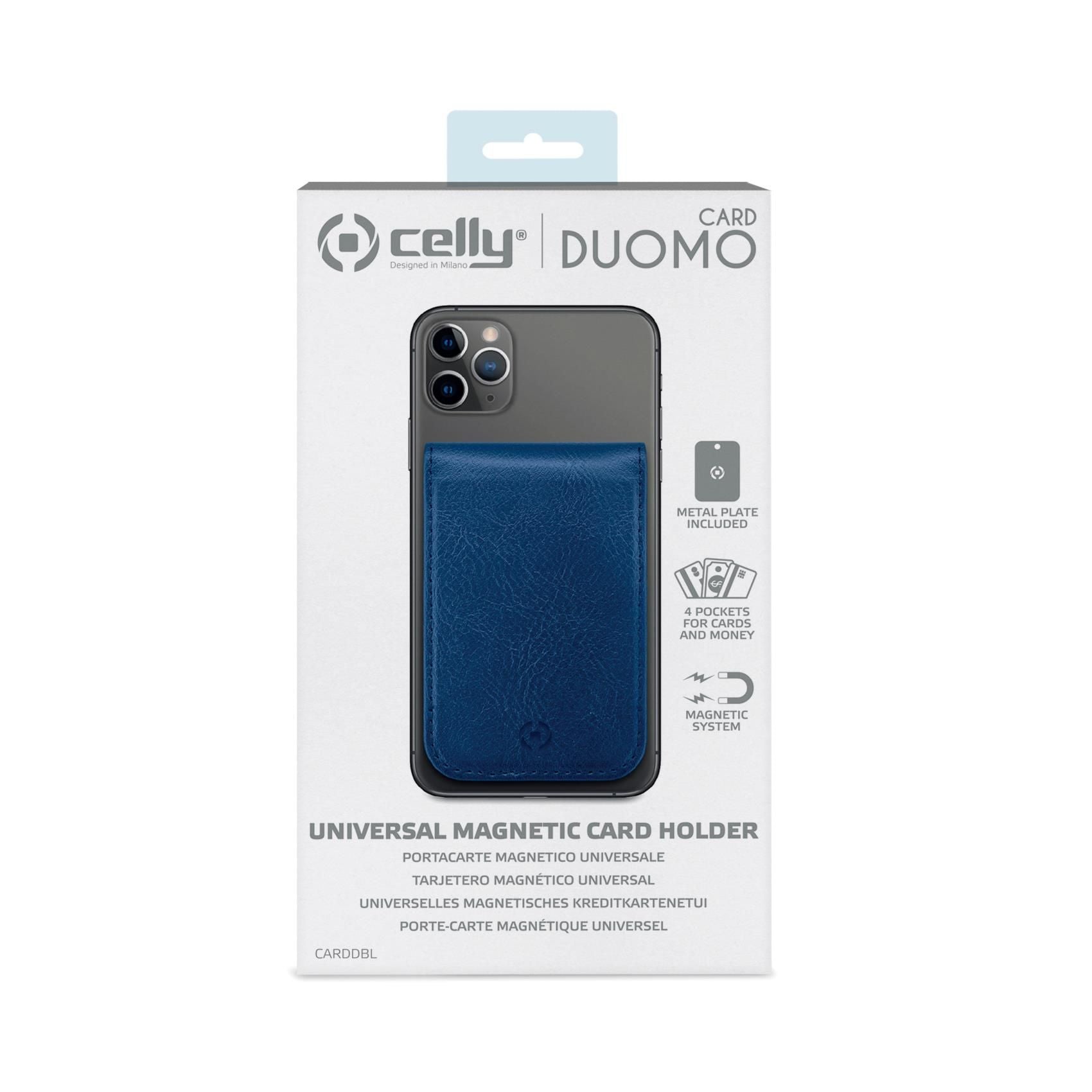 Porta carte magnetico per il retro degli smartphone materiale pelle sintetica colore blu