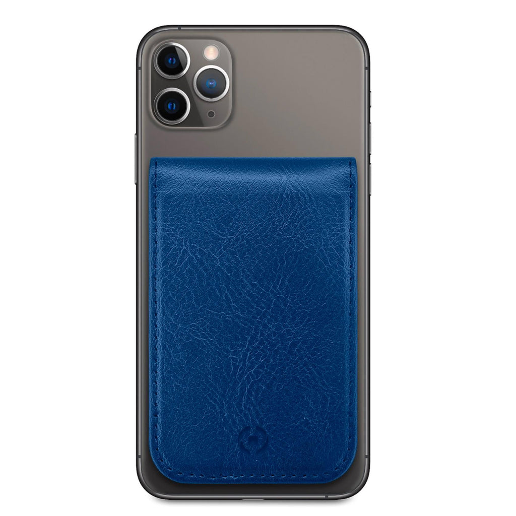 Porta carte magnetico per il retro degli smartphone materiale pelle sintetica colore blu