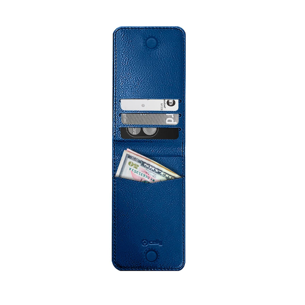Porta carte magnetico per il retro degli smartphone materiale pelle sintetica colore blu