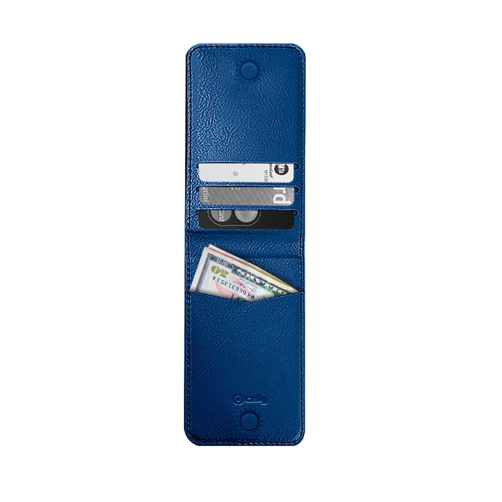 Porta carte magnetico per il retro degli smartphone materiale pelle sintetica colore blu