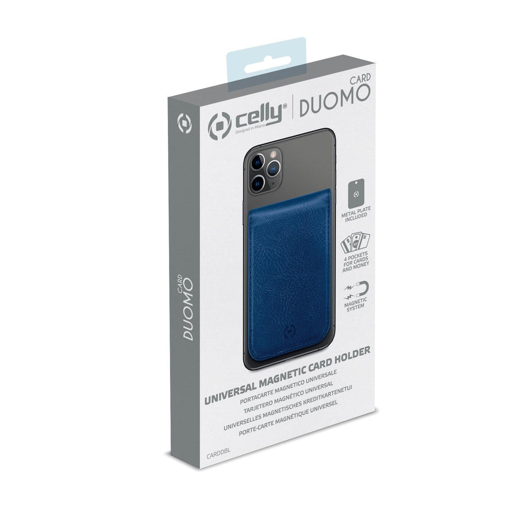 Porta carte magnetico per il retro degli smartphone materiale pelle sintetica colore blu