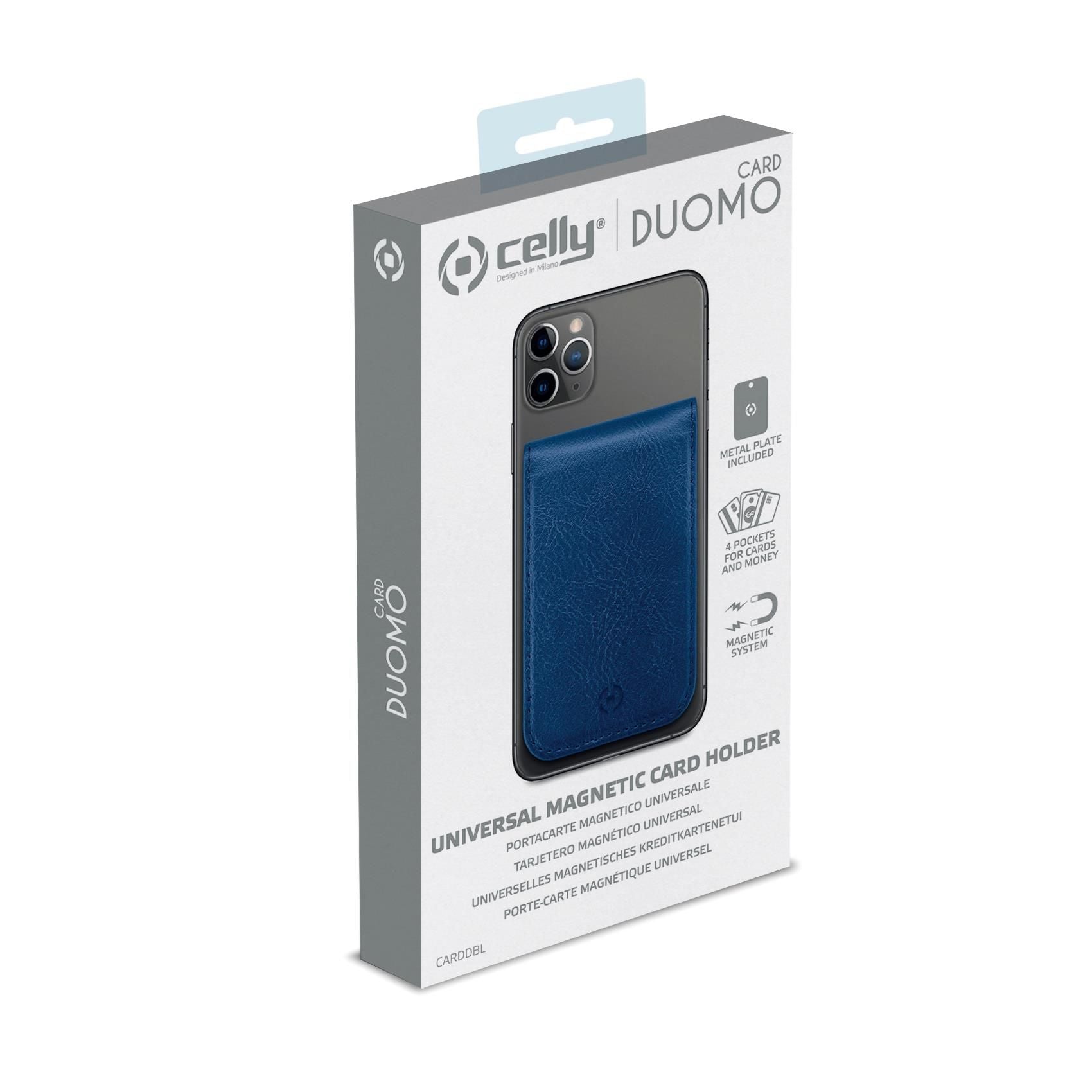 Porta carte magnetico per il retro degli smartphone materiale pelle sintetica colore blu