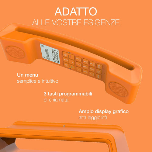 ALCATEL ePure Iconic - Telefono fisso cordless DECT - Design vintage - Grande display grafico ad alta leggibilità - Vivavoce - Funzione blocco chiamate - Arancione