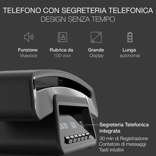 ALCATEL ePure Premium - Telefono fisso cordless DECT con segreteria - Design vintage - Base con display smart - Grande display grafico - Vivavoce - Funzione blocco chiamate - Nero