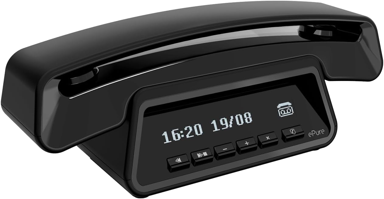 ALCATEL ePure Premium - Telefono fisso cordless DECT con segreteria - Design vintage - Base con display smart - Grande display grafico - Vivavoce - Funzione blocco chiamate - Nero