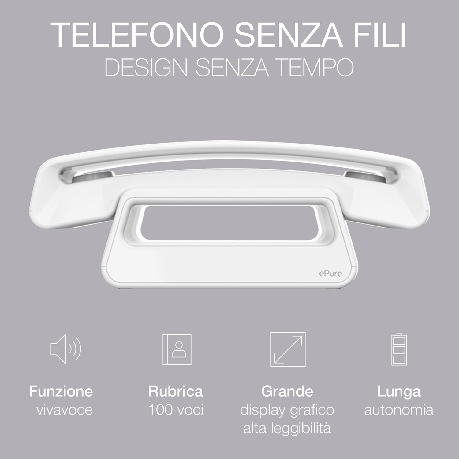 ALCATEL ePure Iconic - Telefono fisso cordless DECT - Design vintage - Grande display grafico ad alta leggibilità - Vivavoce - Funzione blocco chiamate - Bianco