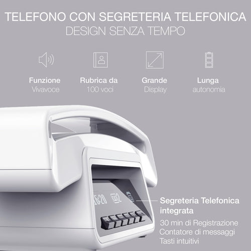 ALCATEL ePure Premium - Telefono fisso cordless DECT con segreteria - Design vintage - Base con display smart - Grande display grafico - Vivavoce - Funzione blocco chiamate - Bianco
