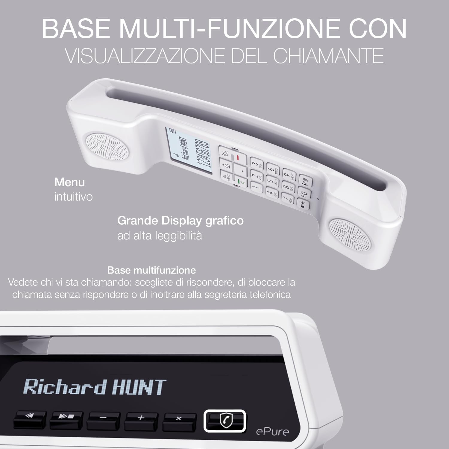 ALCATEL ePure Premium - Telefono fisso cordless DECT con segreteria - Design vintage - Base con display smart - Grande display grafico - Vivavoce - Funzione blocco chiamate - Bianco