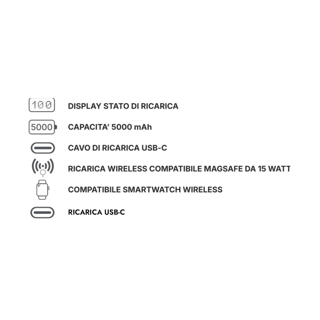 MagLOOP 5k Power Bank da 5.000mAh mag safe con ricarica wireless compatibile anche con smartwatch
