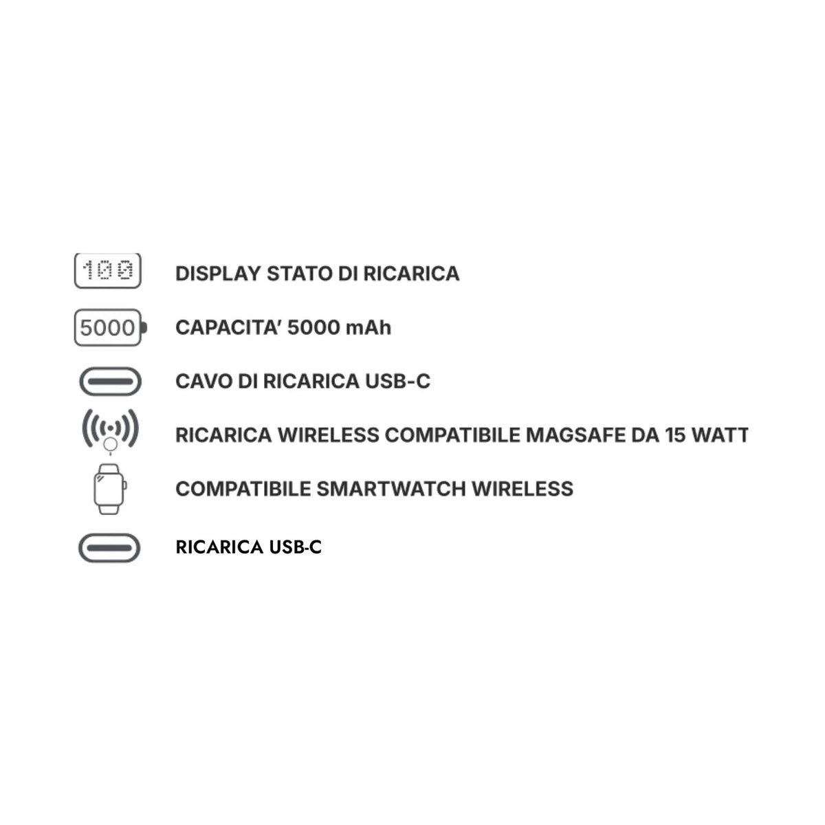 MagLOOP 5k Power Bank da 5.000mAh mag safe con ricarica wireless compatibile anche con smartwatch