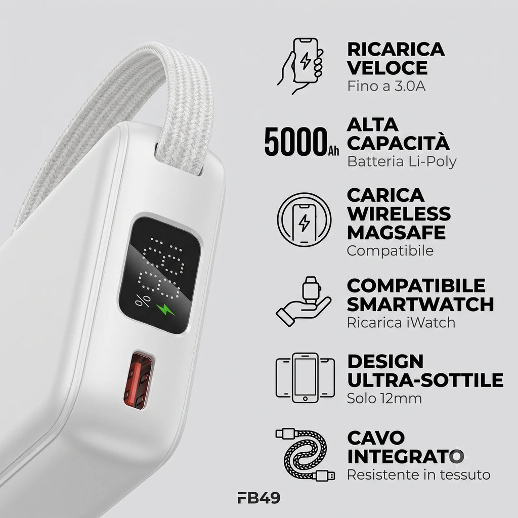 MagLOOP 5k Power Bank da 5.000mAh mag safe con ricarica wireless compatibile anche con smartwatch