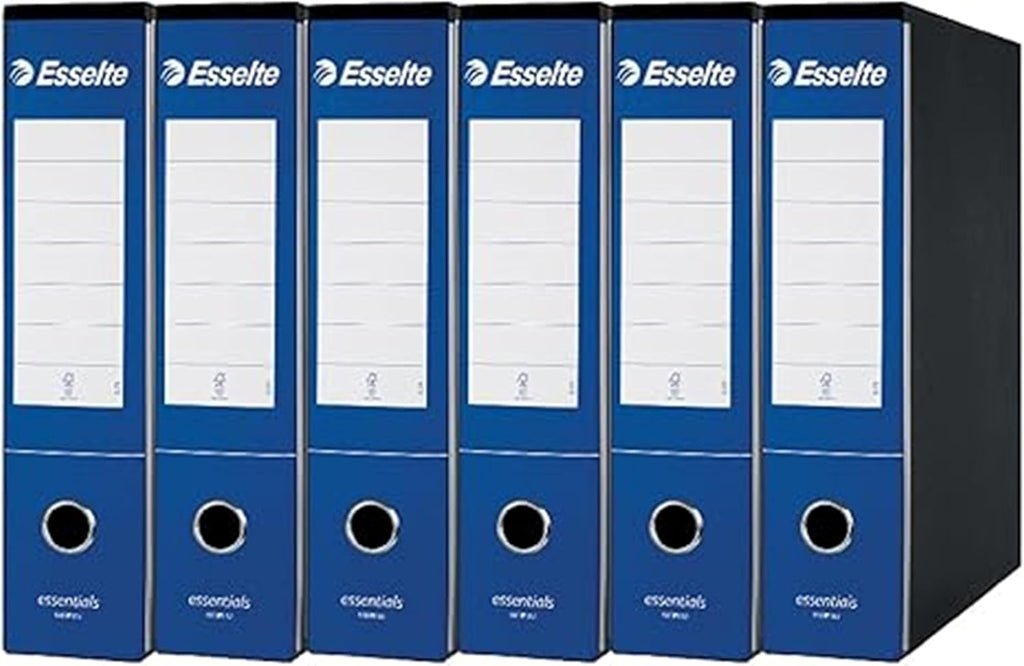 Esselte ESSENTIALS G75 Registratore con Custodia, con Meccanismo a Leva, in Formato Protocollo con Dorso da 8 cm, Blu, Conf.da 6 pezzi, 390775050