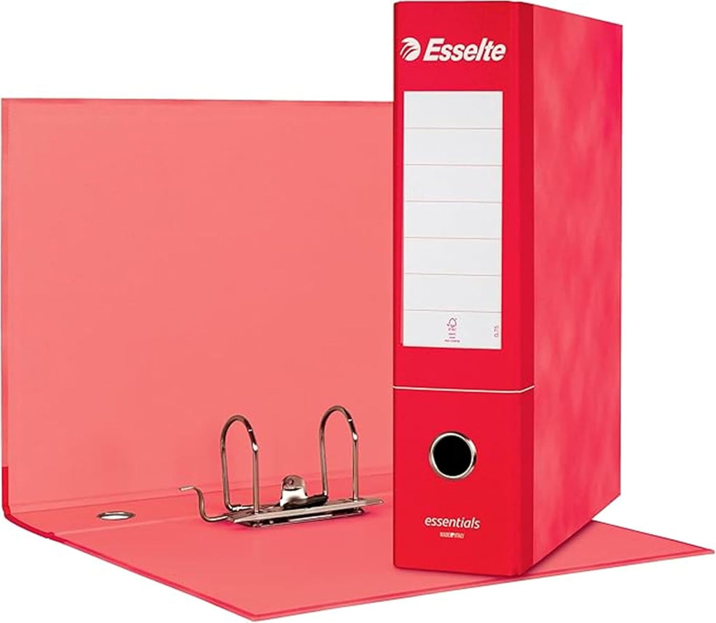 Esselte ESSENTIALS G75 Registratore con Custodia, con Meccanismo a Leva, in Formato Protocollo, 23x33cm, con Dorso da 8 cm, Rosso, Conf.da 6 pezzi, 390775160