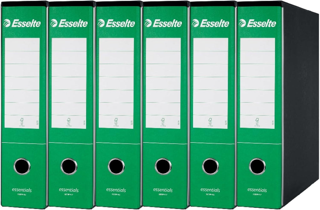 Esselte ESSENTIALS G73 Registratore con Custodia,Meccanismo a Leva, Dorso da 8 cm, Verde, Conf.da 6 pezzi, 390773180