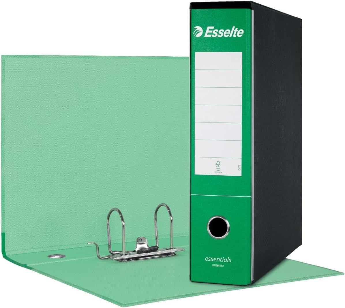 Esselte ESSENTIALS G73 Registratore con Custodia,Meccanismo a Leva, Dorso da 8 cm, Verde, Conf.da 6 pezzi, 390773180