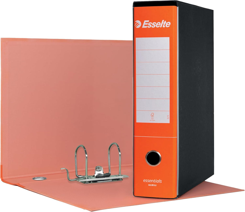 Esselte ESSENTIALS G75 Registratore con Custodia, con Meccanismo a Leva, in Formato Protocollo, 23x33cm, con Dorso da 8 cm, Arancione, Conf.da 6 pezzi, 390775200