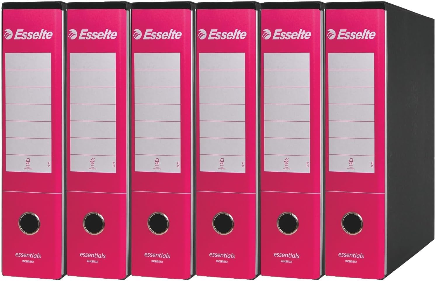 Esselte ESSENTIALS G75 Registratore con Custodia, con Meccanismo a Leva, in Formato Protocollo, 23x33cm, con Dorso da 8 cm, Fucsia, Conf.da 6 pezzi, 390775900