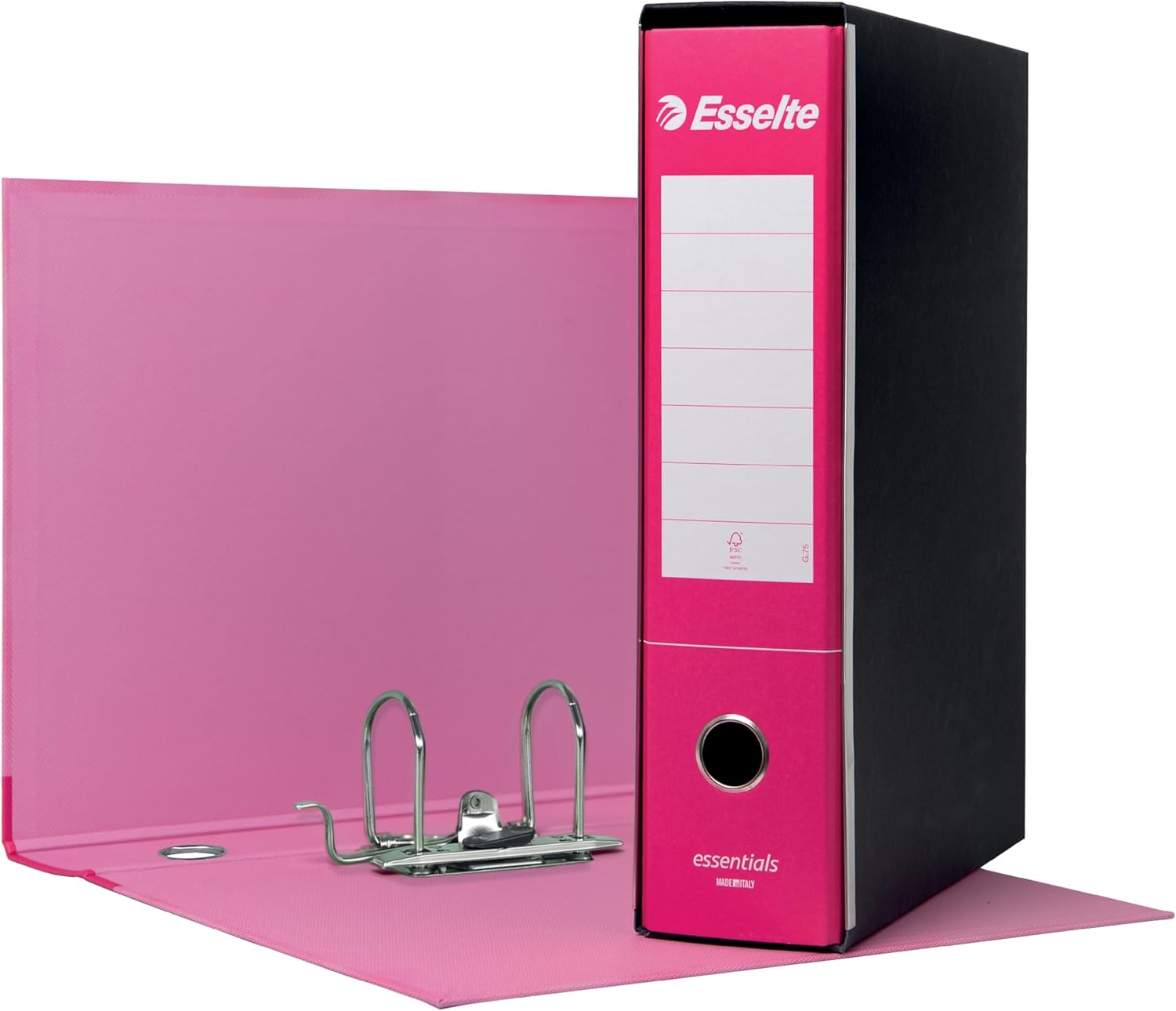 Esselte ESSENTIALS G75 Registratore con Custodia, con Meccanismo a Leva, in Formato Protocollo, 23x33cm, con Dorso da 8 cm, Fucsia, Conf.da 6 pezzi, 390775900
