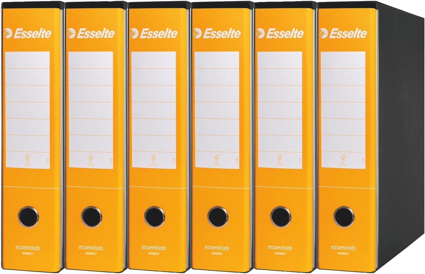 Esselte ESSENTIALS G75 Registratore con Custodia, con Meccanismo a Leva, in Formato Protocollo, 23x33cm, con Dorso da 8 cm, Giallo, Conf.da 6 pezzi, 390775090
