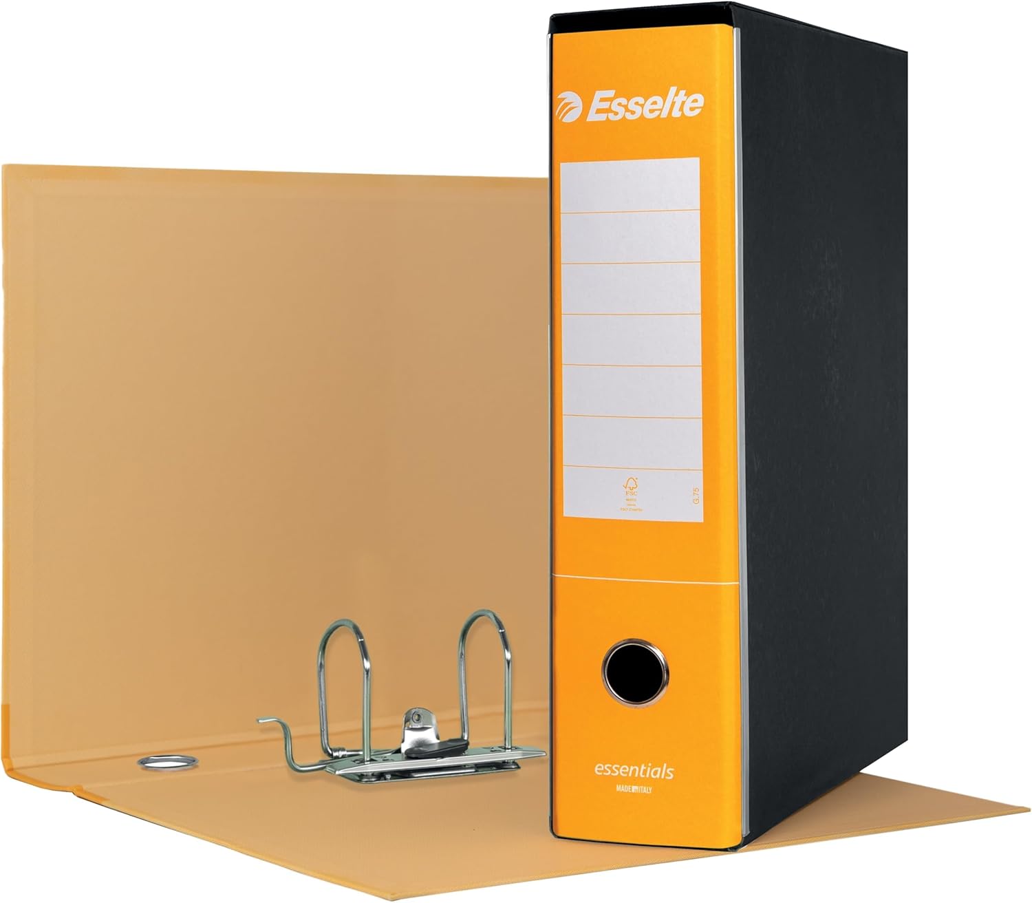 Esselte ESSENTIALS G75 Registratore con Custodia, con Meccanismo a Leva, in Formato Protocollo, 23x33cm, con Dorso da 8 cm, Giallo, Conf.da 6 pezzi, 390775090