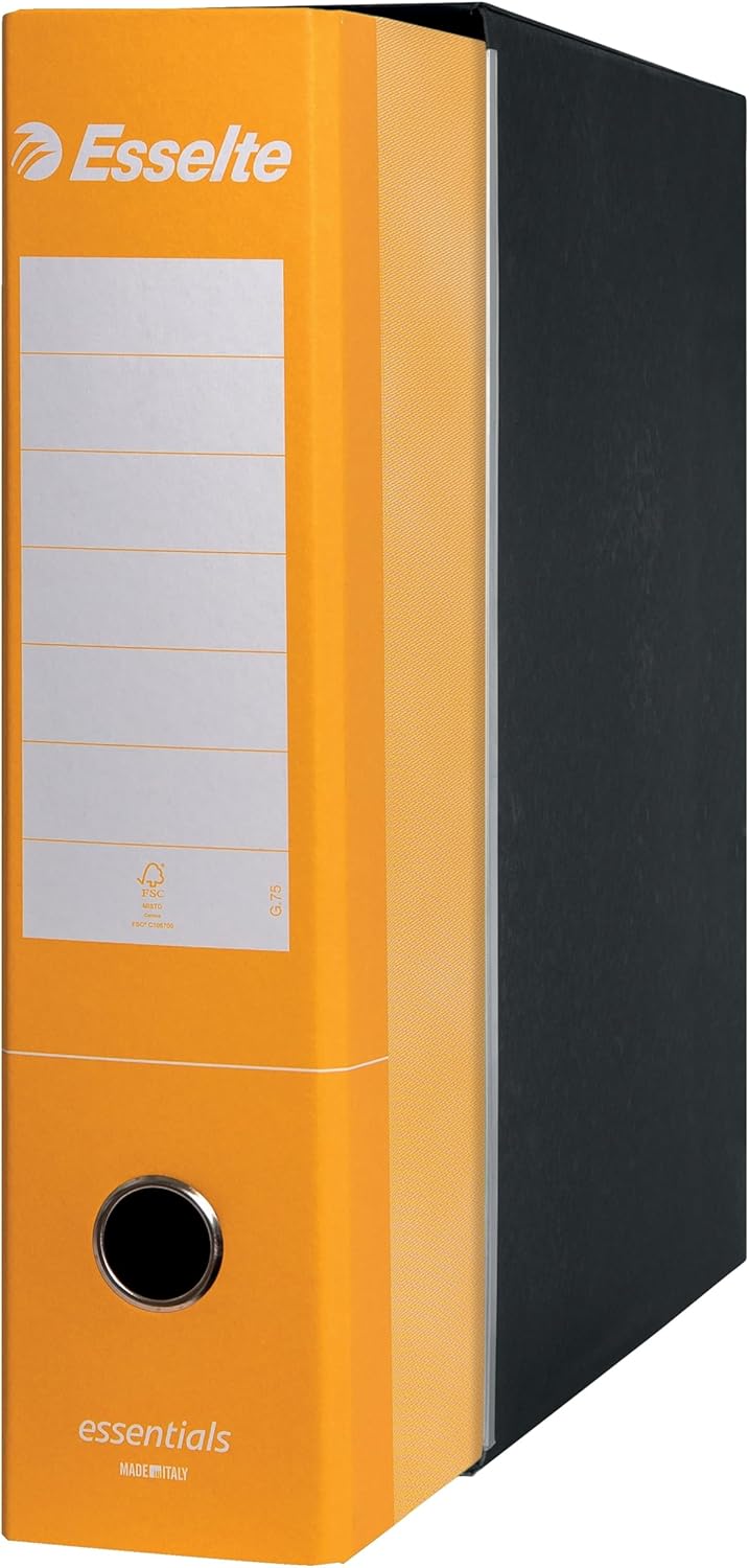 Esselte ESSENTIALS G75 Registratore con Custodia, con Meccanismo a Leva, in Formato Protocollo, 23x33cm, con Dorso da 8 cm, Giallo, Conf.da 6 pezzi, 390775090