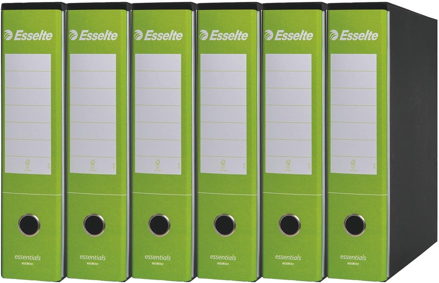 Esselte ESSENTIALS G75 Registratore con Custodia, con Meccanismo a Leva, in Formato Protocollo, 23x33cm, con Dorso da 8 cm, Verde Chiaro, Conf.da 6 pezzi, 390775600