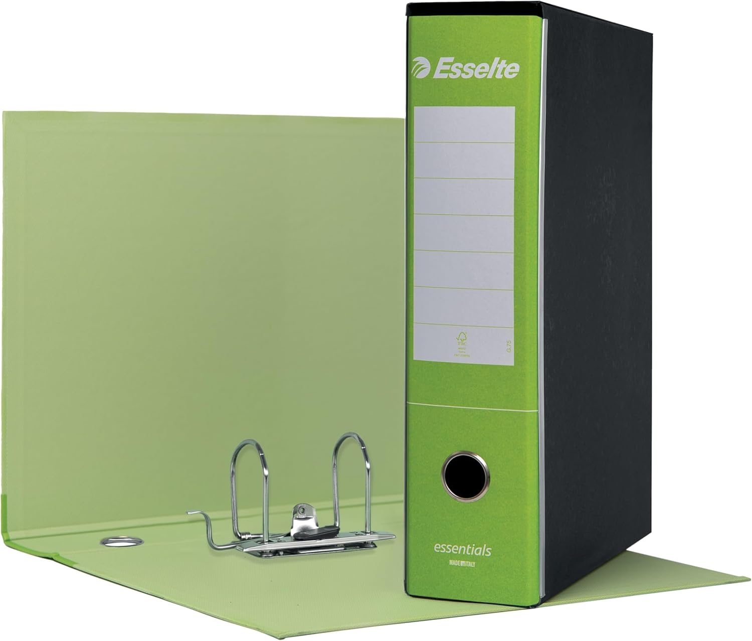 Esselte ESSENTIALS G75 Registratore con Custodia, con Meccanismo a Leva, in Formato Protocollo, 23x33cm, con Dorso da 8 cm, Verde Chiaro, Conf.da 6 pezzi, 390775600