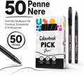 Colourbook Set 50 Penne A Sfera Nere Punta Media 1mm, Con Grip Ergonomico Morbido, Scrittura Scorrevole Senza Interruzioni,