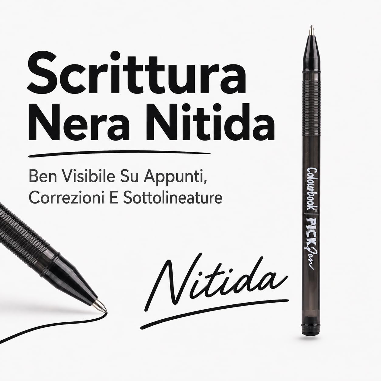 Colourbook Set 50 Penne A Sfera Nere Punta Media 1mm, Con Grip Ergonomico Morbido, Scrittura Scorrevole Senza Interruzioni,