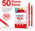 Colourbook Set 50 Penne A Sfera Rosse Punta Media 1mm, Con Grip Ergonomico Morbido, Scrittura Scorrevole Senza Interruzioni