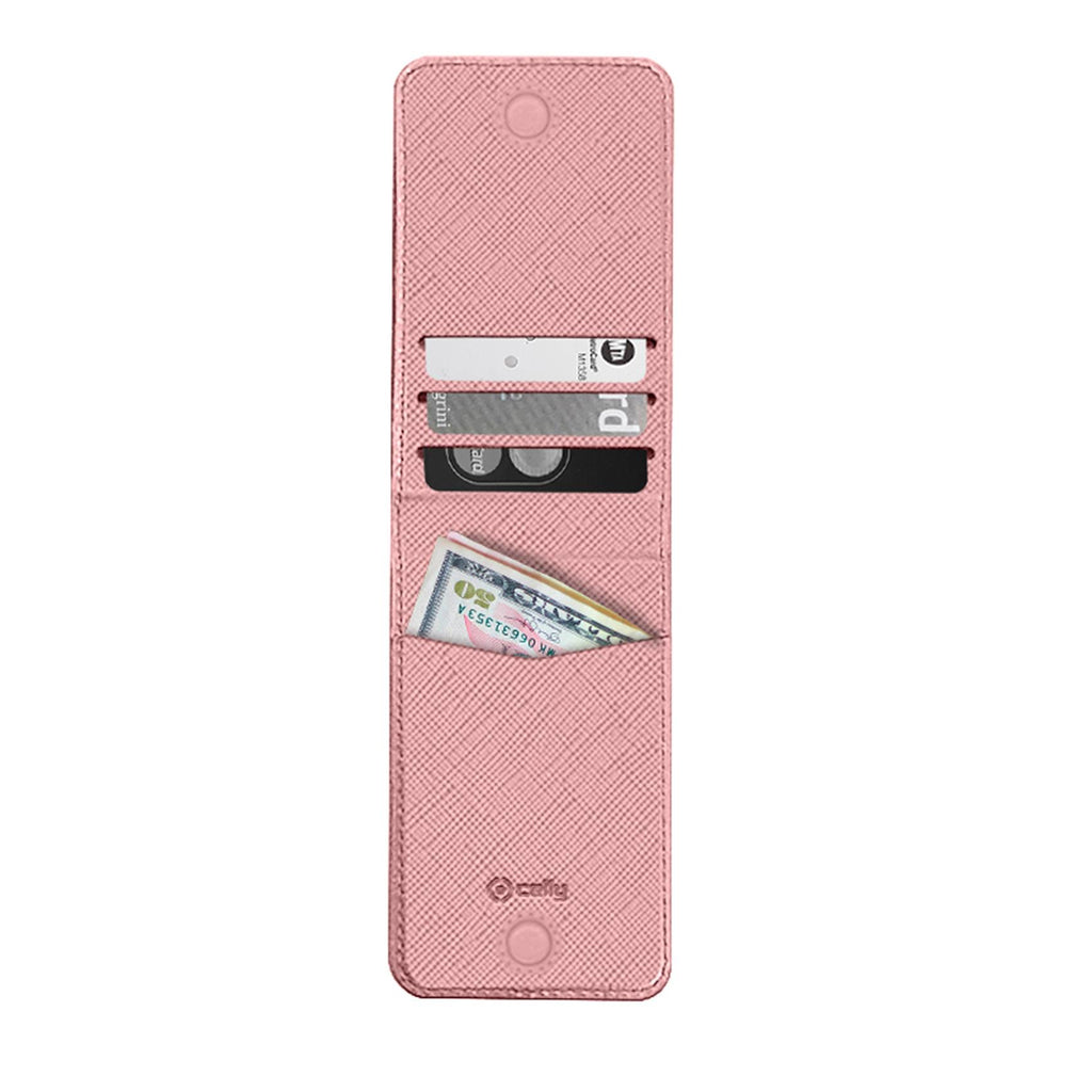 Porta carte magnetico per il retro degli smartphone materiale pelle sintetica colore rosa