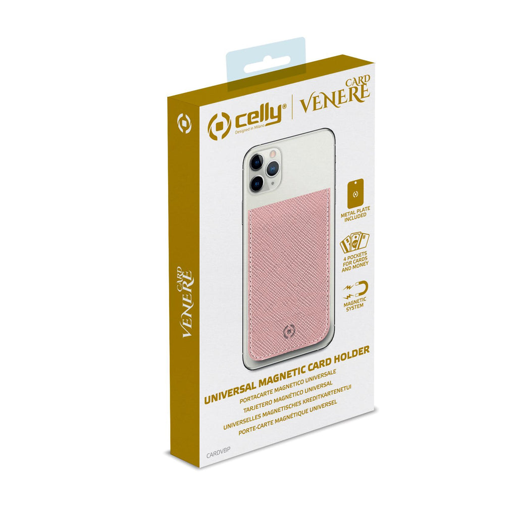 Porta carte magnetico per il retro degli smartphone materiale pelle sintetica colore rosa