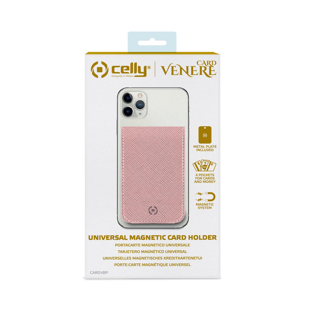 Porta carte magnetico per il retro degli smartphone materiale pelle sintetica colore rosa