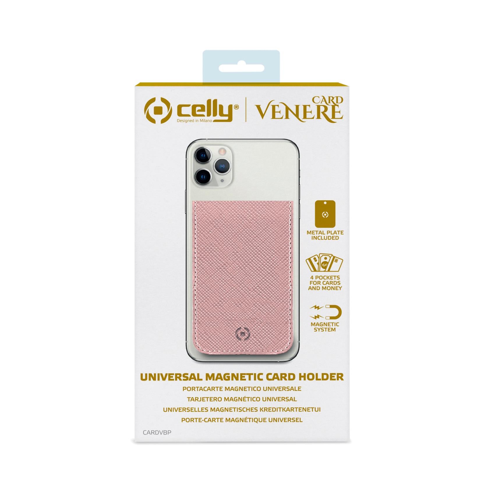 Porta carte magnetico per il retro degli smartphone materiale pelle sintetica colore rosa