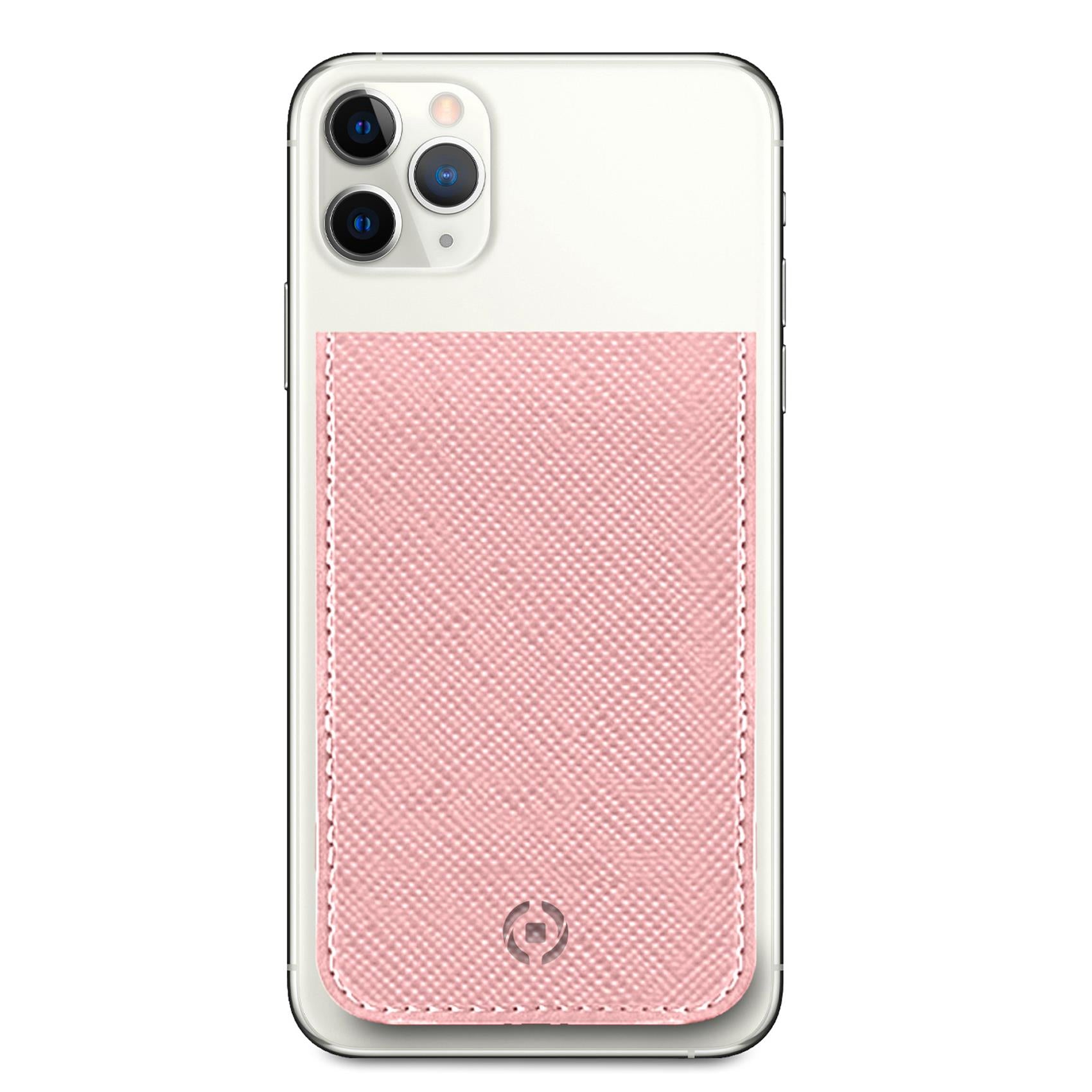 Porta carte magnetico per il retro degli smartphone materiale pelle sintetica colore rosa