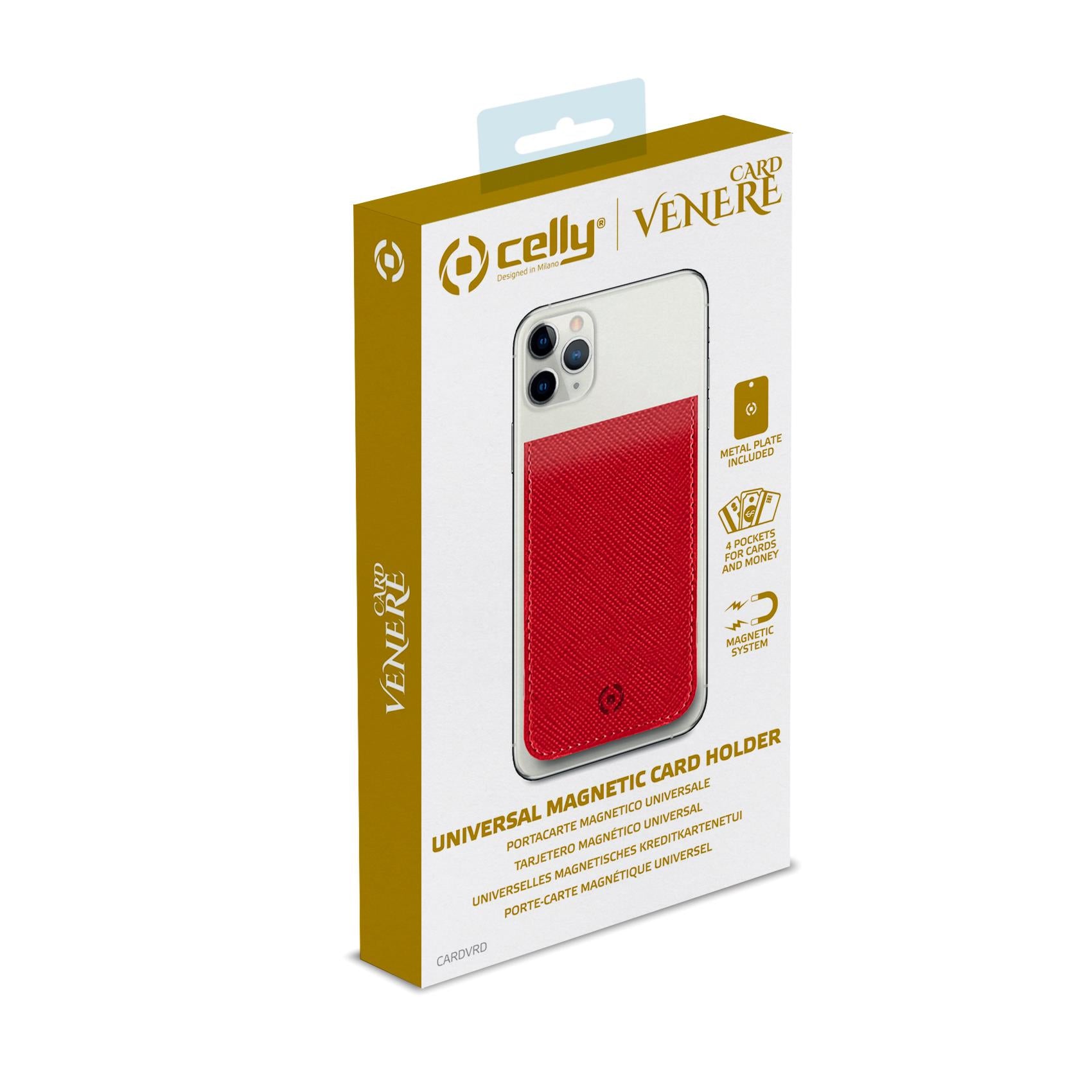 Porta carte magnetico per il retro degli smartphone materiale pelle sintetica colore rosso
