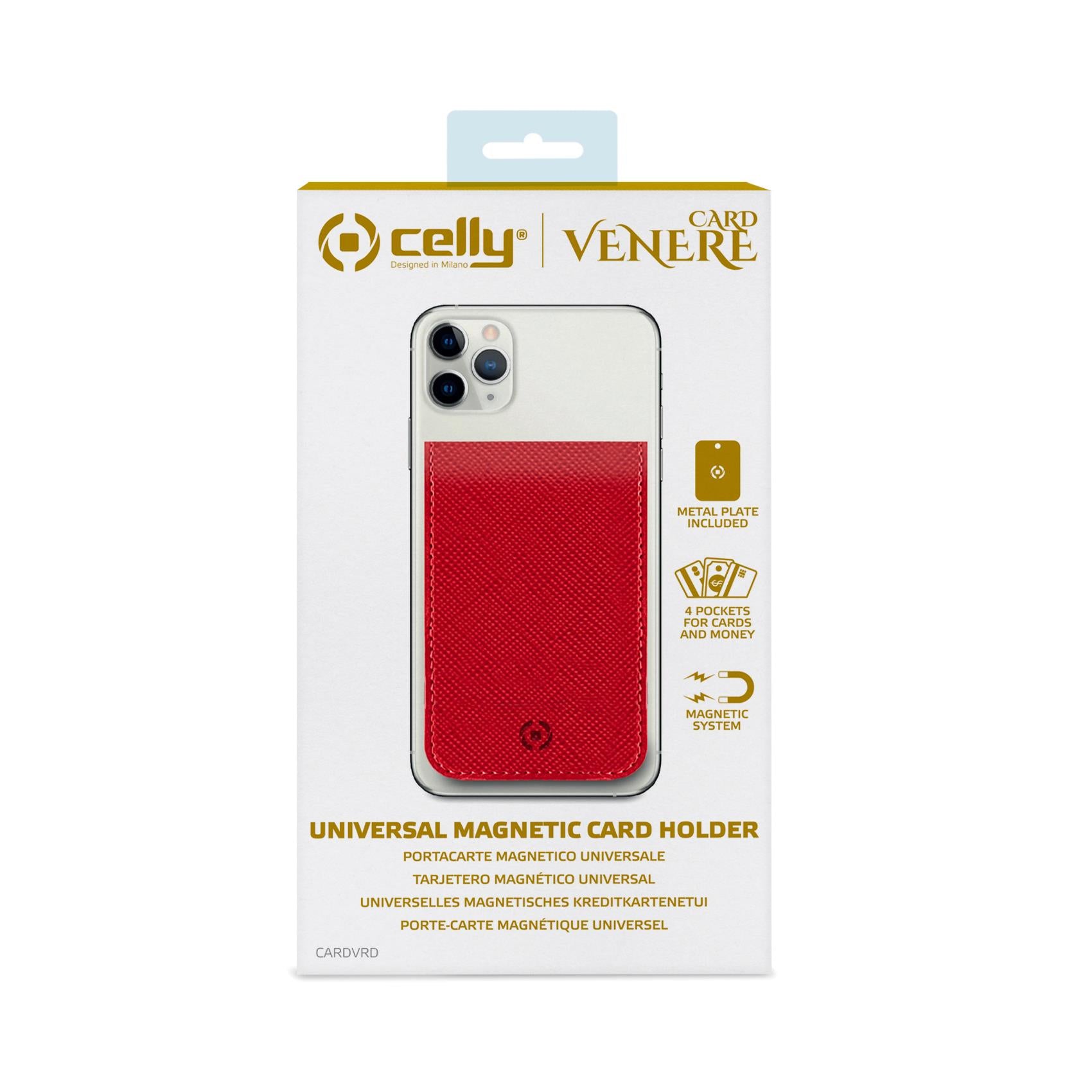 Porta carte magnetico per il retro degli smartphone materiale pelle sintetica colore rosso